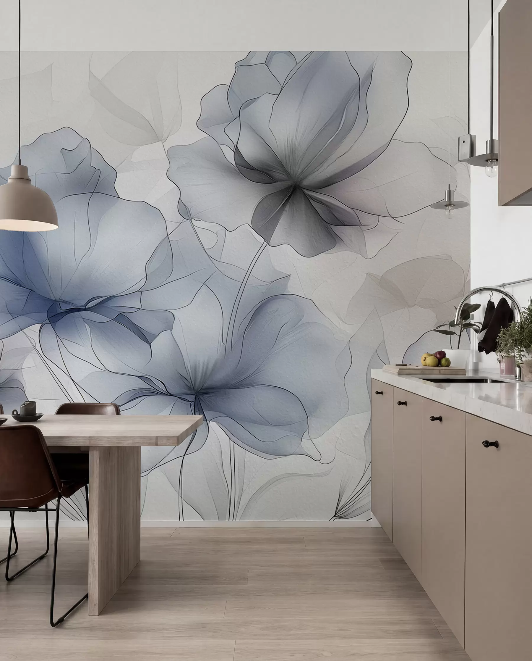 Fototapet Abstrakta blommor på en betongvägg w01037