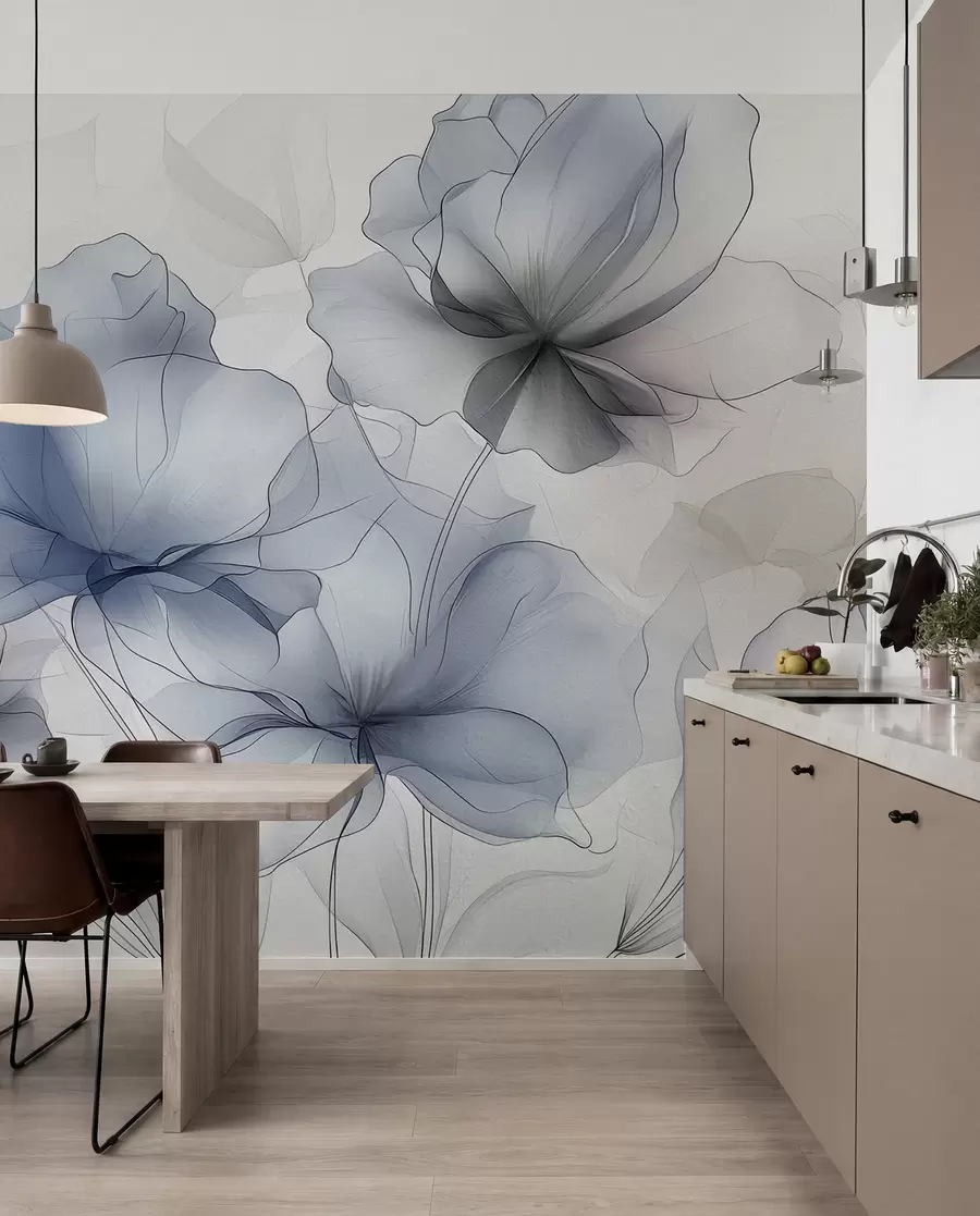 Fototapet Abstrakta blommor på en betongvägg w01037