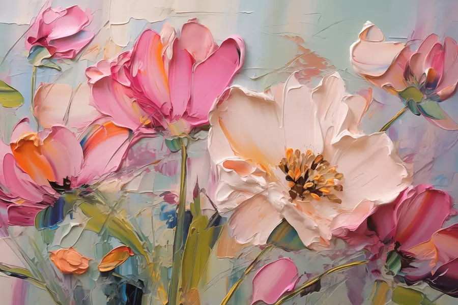 Fototapet Ljust rosa blommor på en ljusblå grå bakgrund w01039