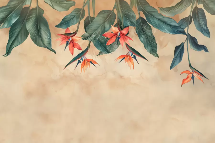 Fototapet Tropisk blomning på beige akvarell bakgrund w01485