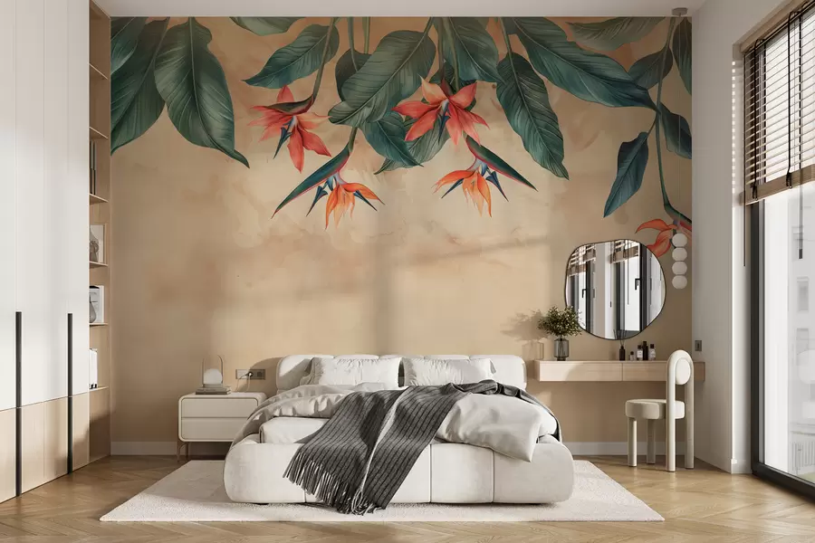 Fototapet Tropisk blomning på beige akvarell bakgrund w01485
