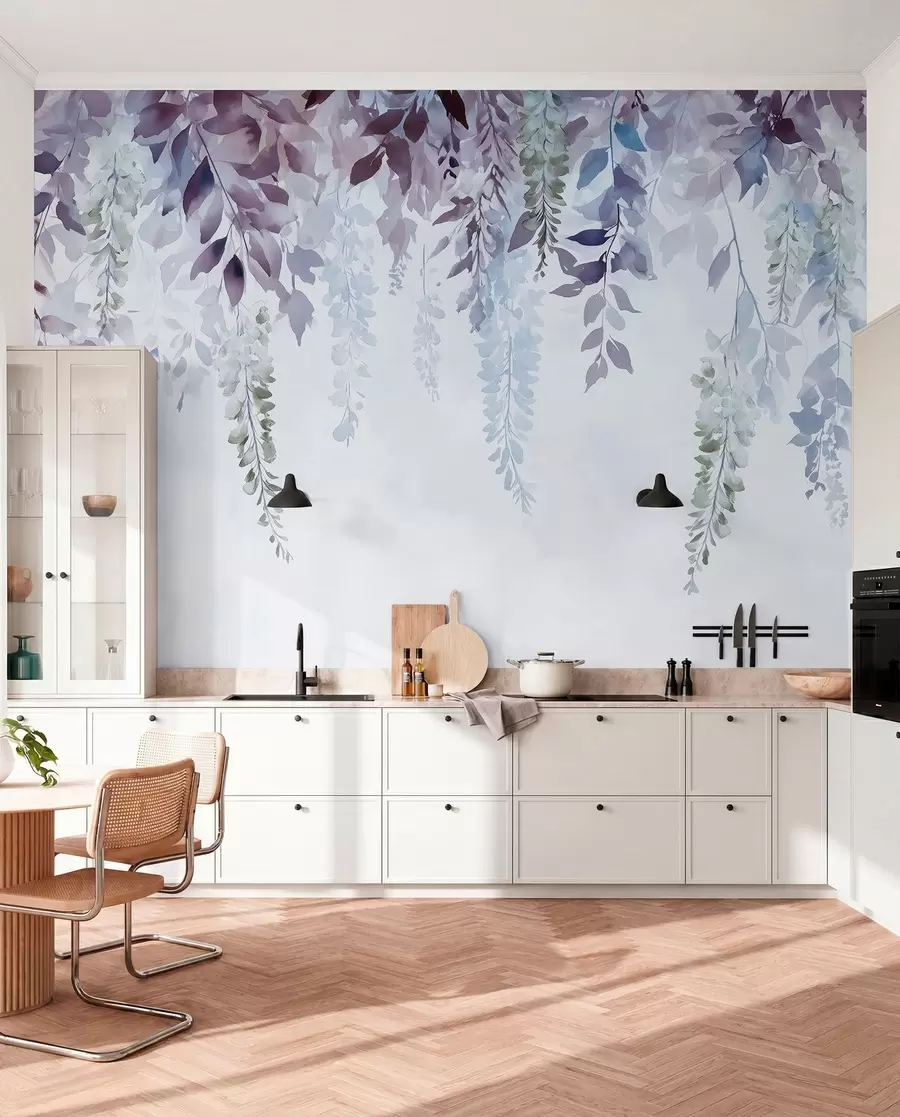 Fototapet Blåregn blomma prydnad, blommig, akvarell, blå och lila färger w01545v1