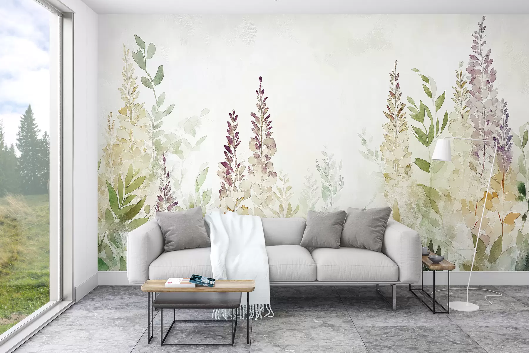 Fototapet Akvarellblomsterträdgård, blomsterdesign, naturliga färger w01562