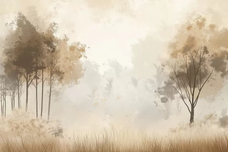 Fototapet Naturlandskap, träd i skogen, grunge-textur, beige färger w01564