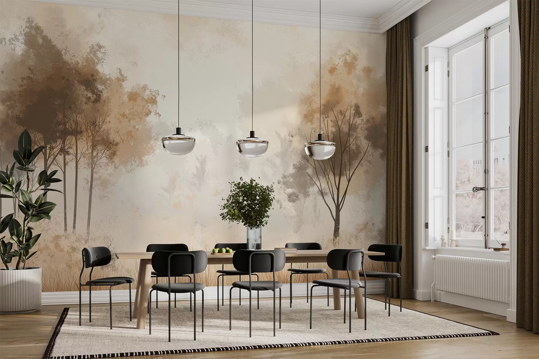 Fototapet Naturlandskap, träd i skogen, grunge-textur, beige färger w01564