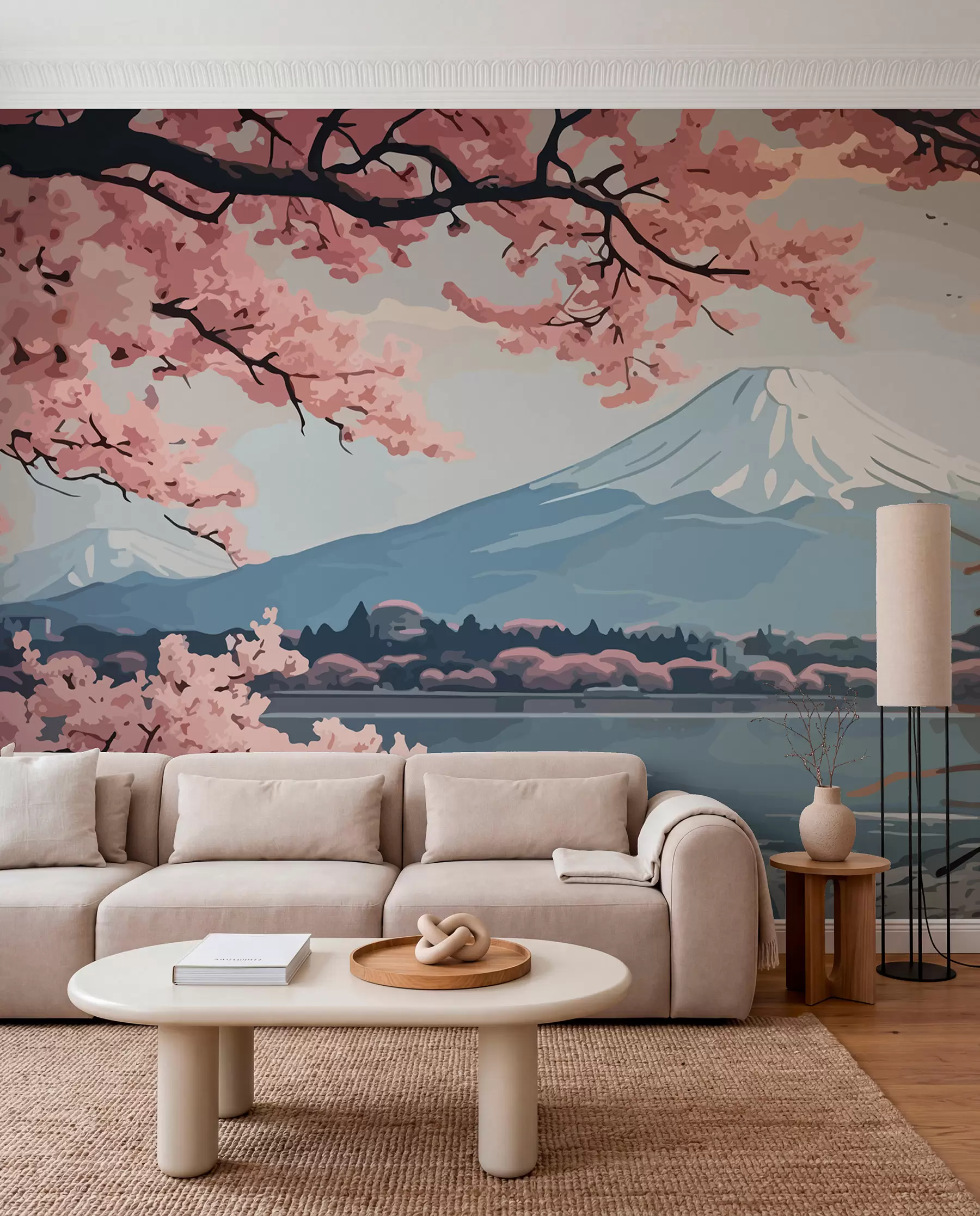 Fototapet Sakura, berg, akvarell w01664