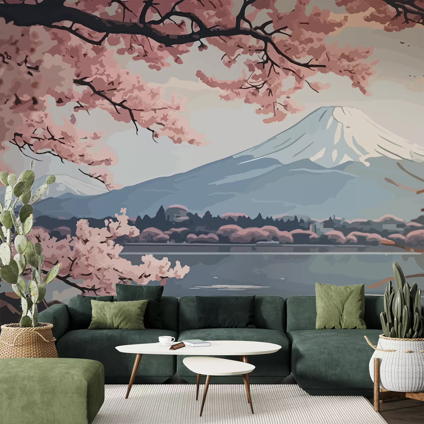 Fototapet Sakura, berg, akvarell w01664