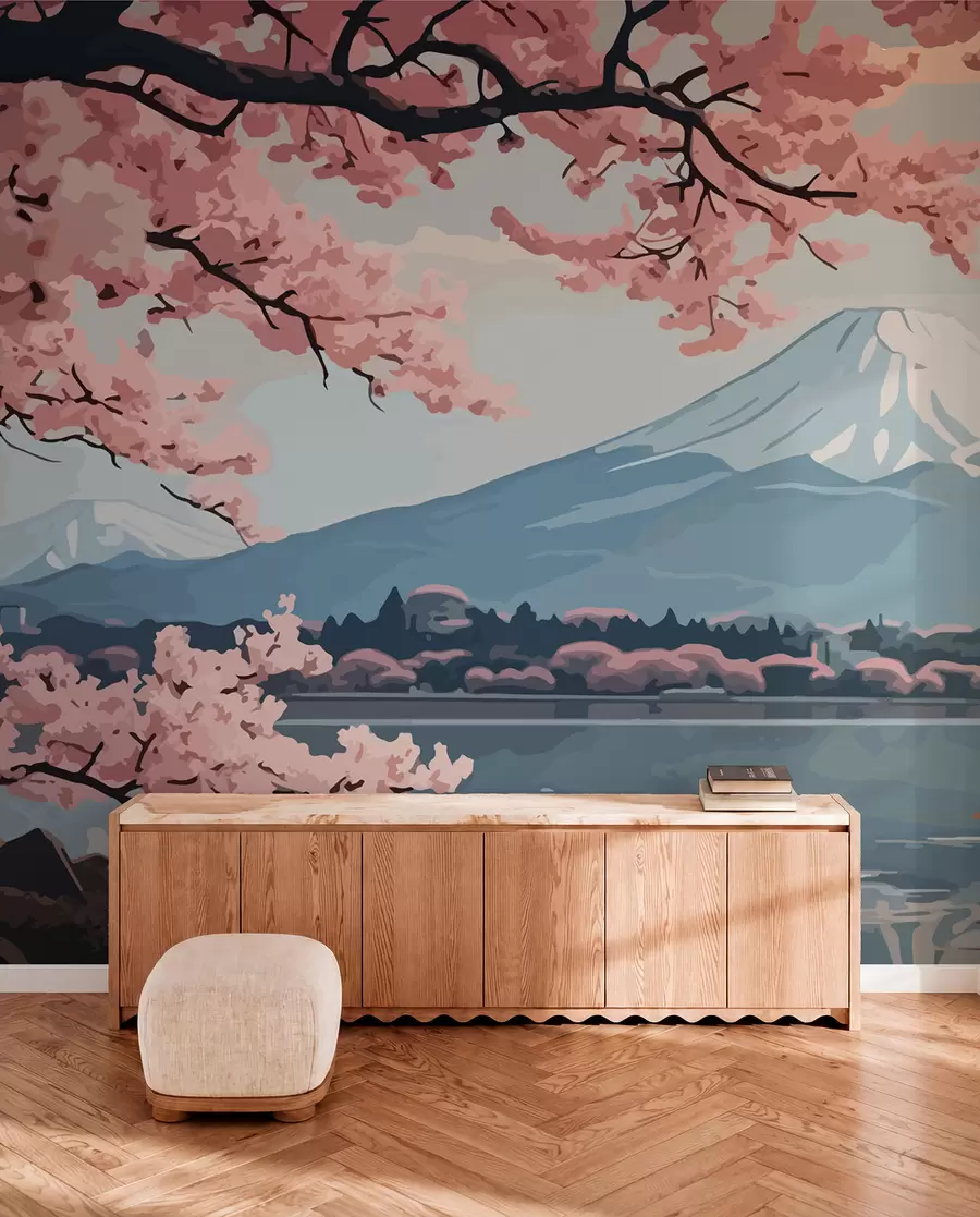 Fototapet Sakura, berg, akvarell w01664