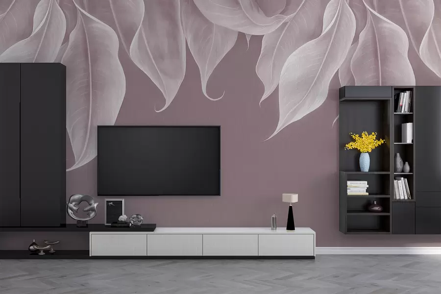 Fototapet hängande stora blad i rosa färg w01680v2