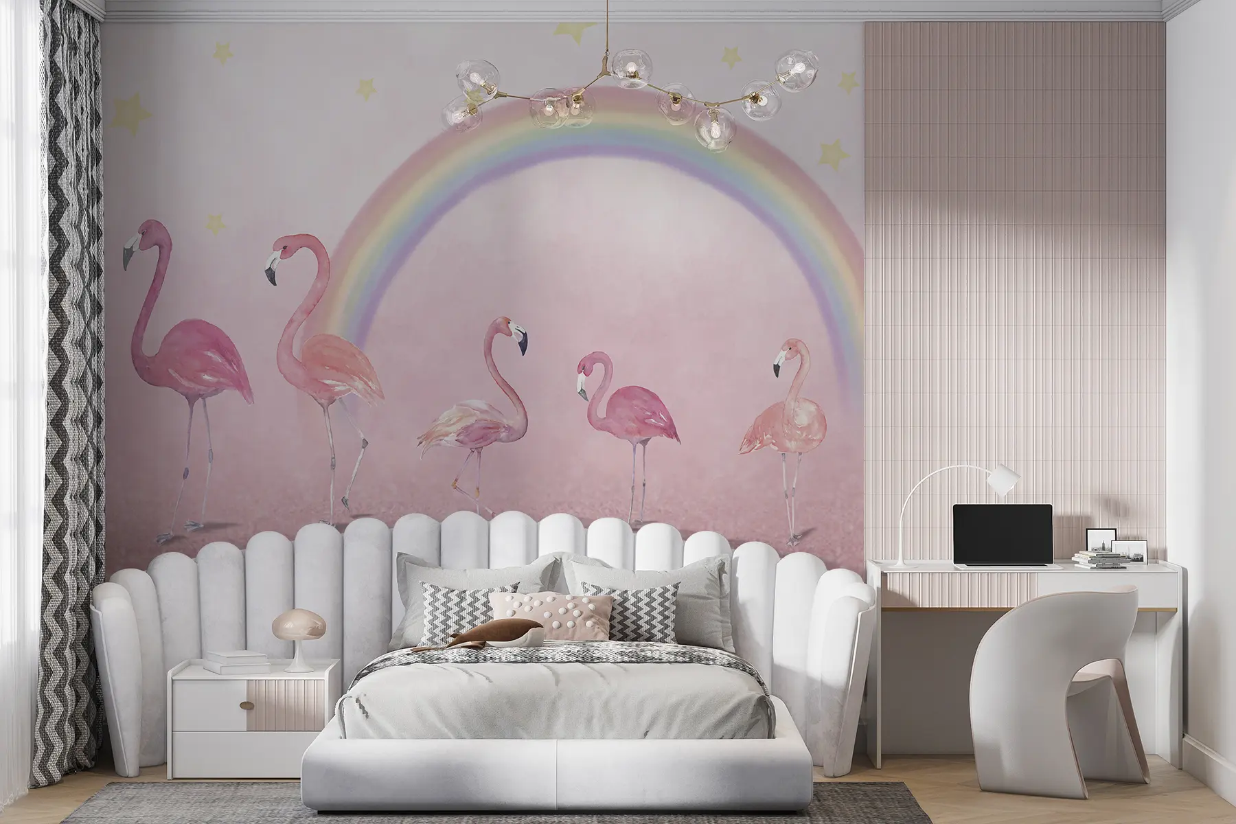 Fototapet Fågel, regnbåge och större flamingo u29070
