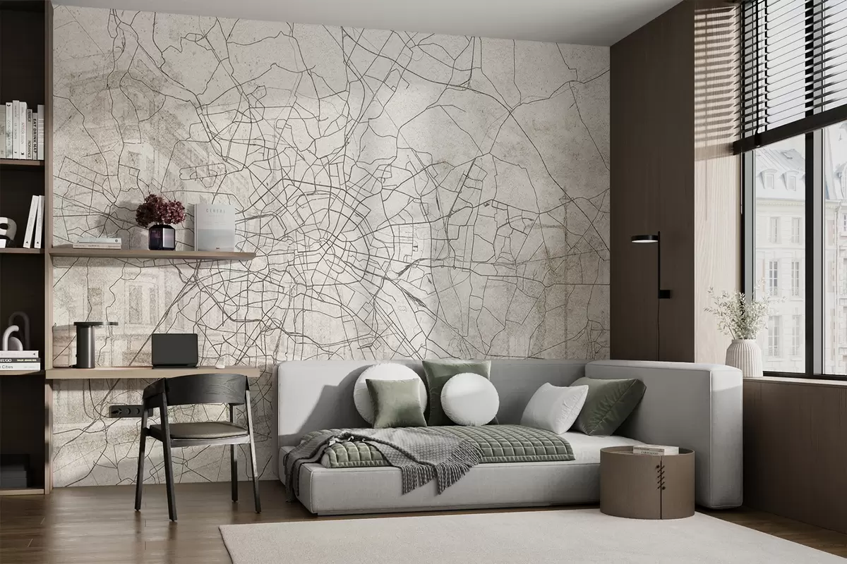 Fototapet Berlin stadskarta, linjeteckning, arkitektur, Tyskland, beige färger w01696