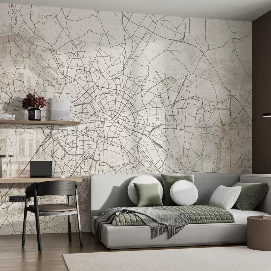 Fototapet Berlin stadskarta, linjeteckning, arkitektur, Tyskland, beige färger w01696