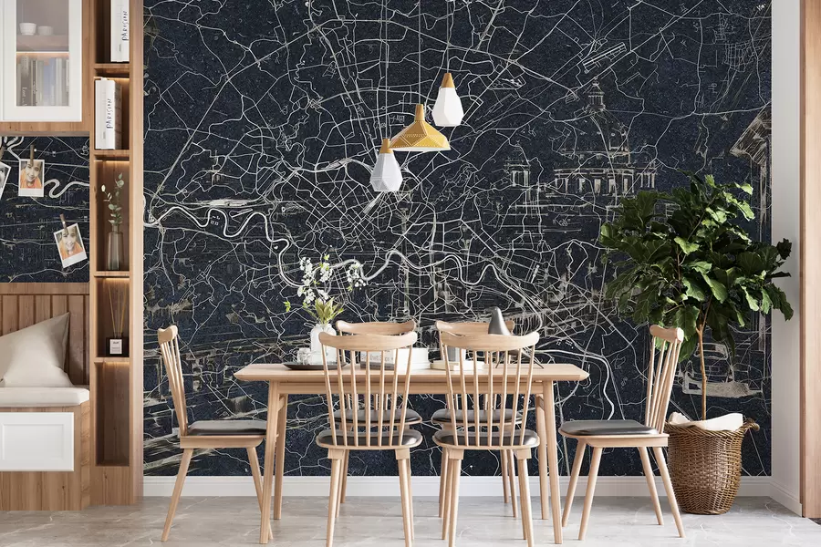 Fototapet Rom stadskarta, linjeteckning, arkitektur, Italien, mörka färger w01698v1
