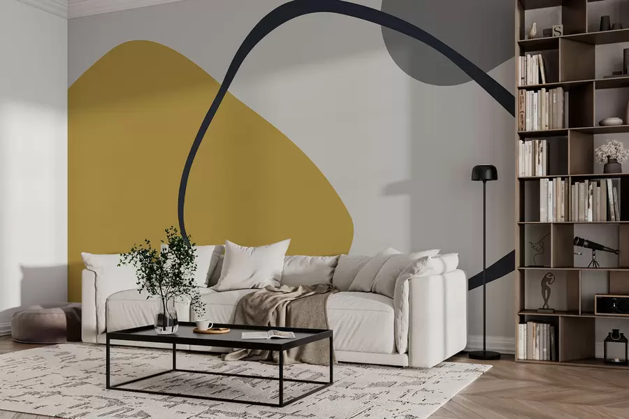 Fototapet Geometriska gula och grå former på en ljus bakgrund w01687