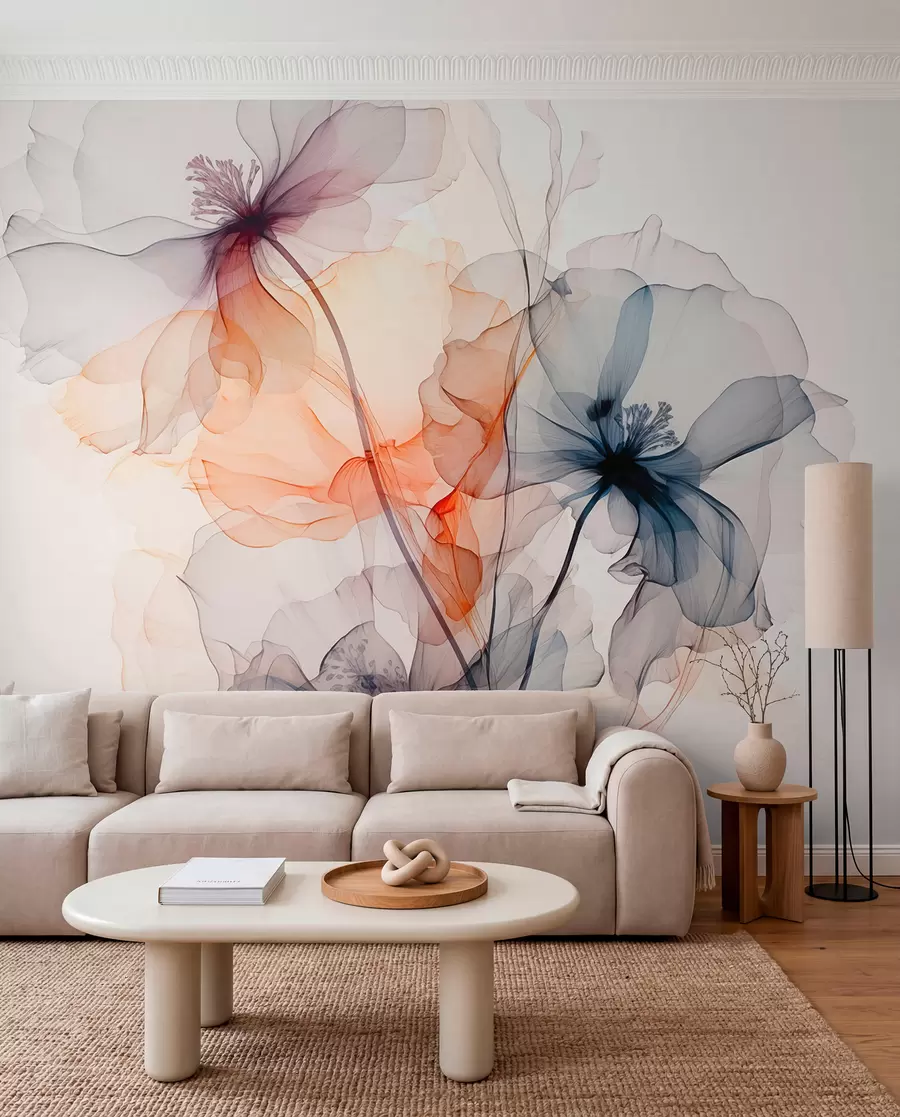 Fototapet Abstrakta genomskinliga blommor flytande akvarell w01781