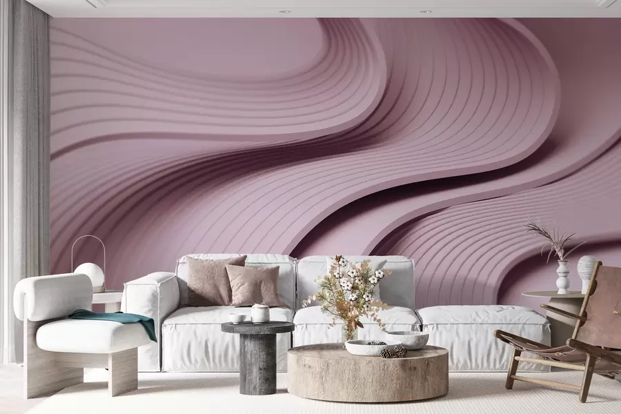 Fototapet Eleganta voluminösa vågor i 3D-stil i pudernyanser w01147v1
