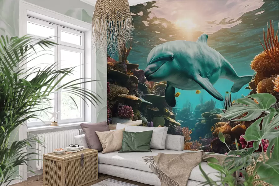 Fototapet Stor delfin i undervattensvärlden i korallrev w01873