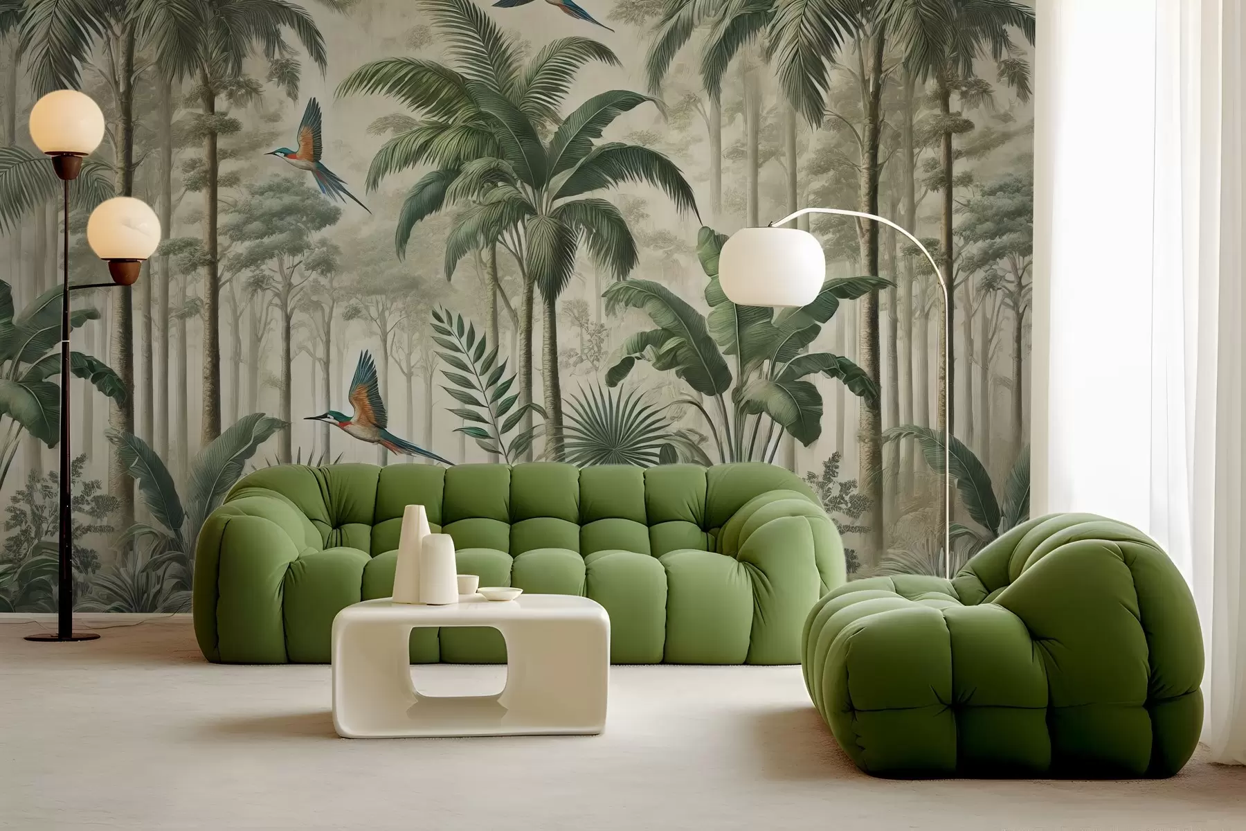 Fototapet Panorama med tropiskt landskap och fåglar w01957