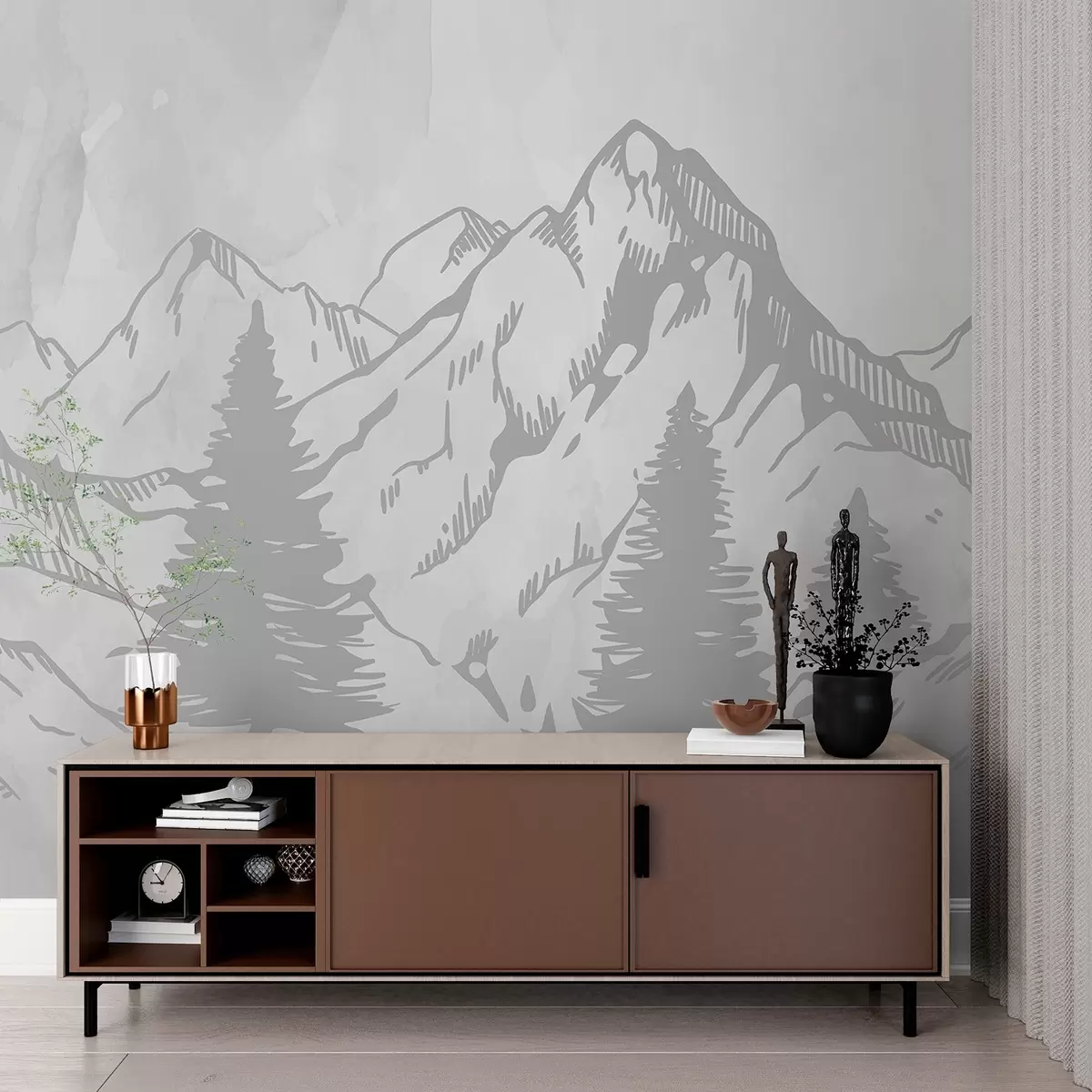 Fototapet Majestätiska berg i lugna gråtoner w00665v1