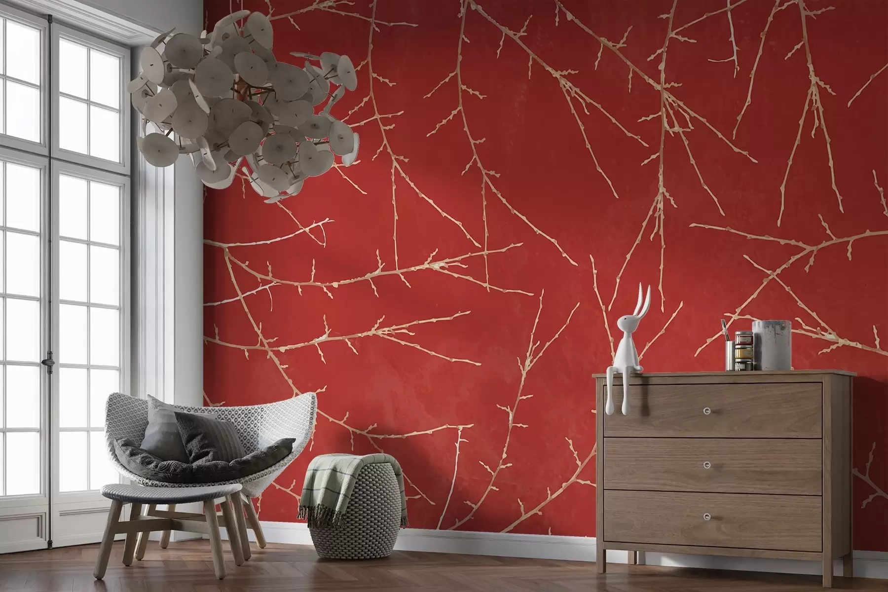 Fototapet Abstrakta grenar på en röd bakgrund w00692v3