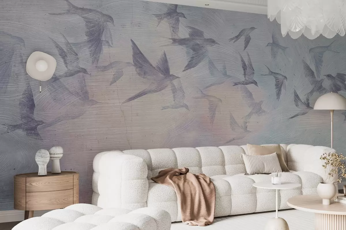 Fototapet Flock av fåglar i mjuka nyanser w00702