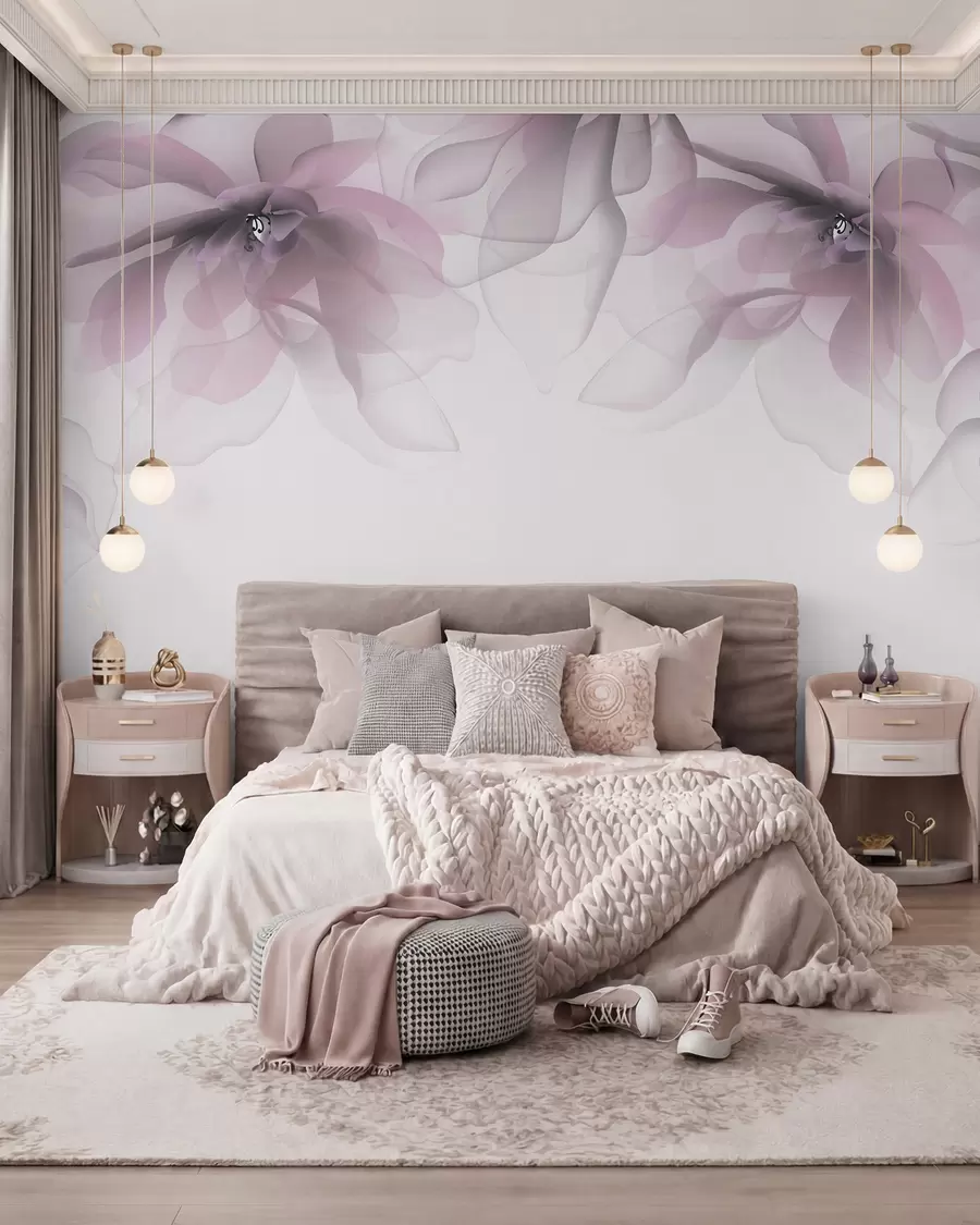 Fototapet rosa genomskinliga stora blommor på toppen w02093