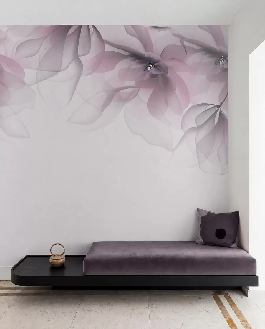Fototapet rosa genomskinliga stora blommor på toppen w02093
