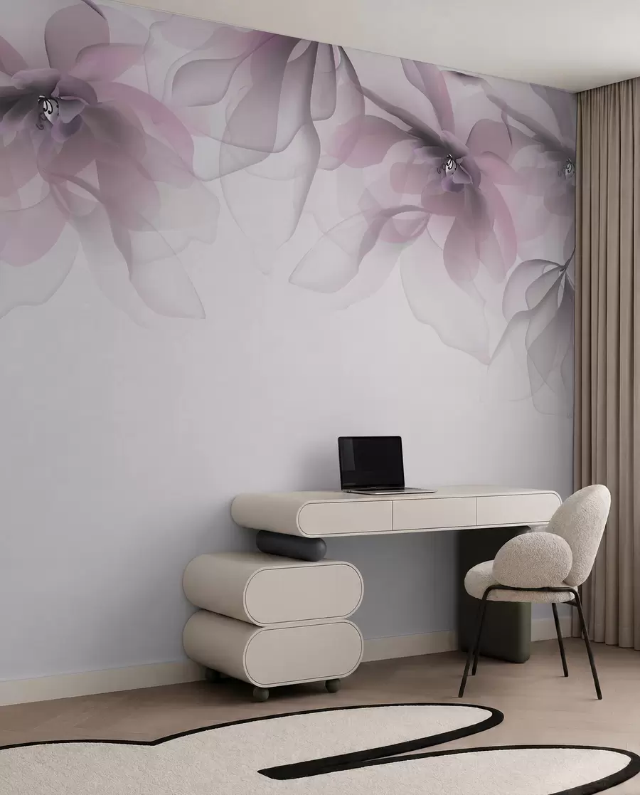 Fototapet rosa genomskinliga stora blommor på toppen w02093