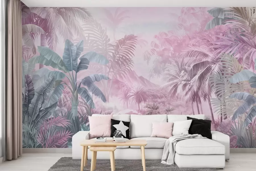 Fototapet Regnskog i mjuka rosa toner w01931v3