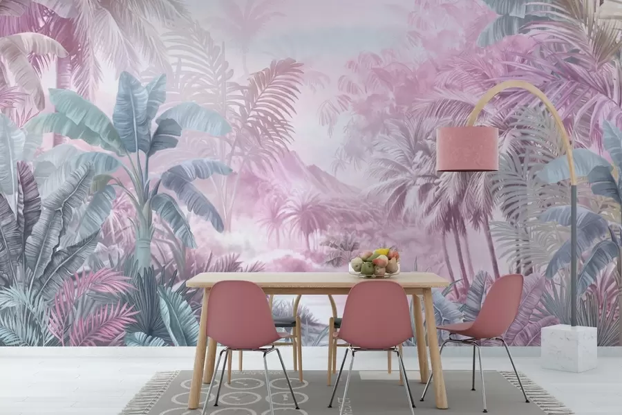 Fototapet Regnskog i mjuka rosa toner w01931v3