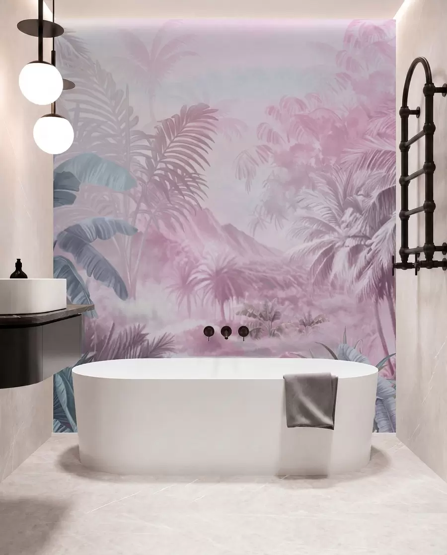 Fototapet Regnskog i mjuka rosa toner w01931v3