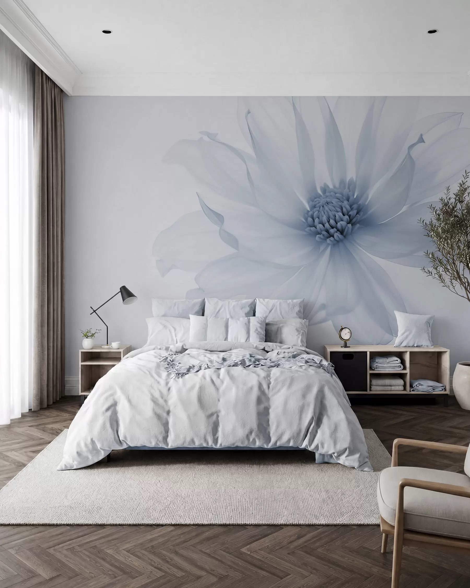 Fototapet Delikat blå blomma på en ljus bakgrund w02077
