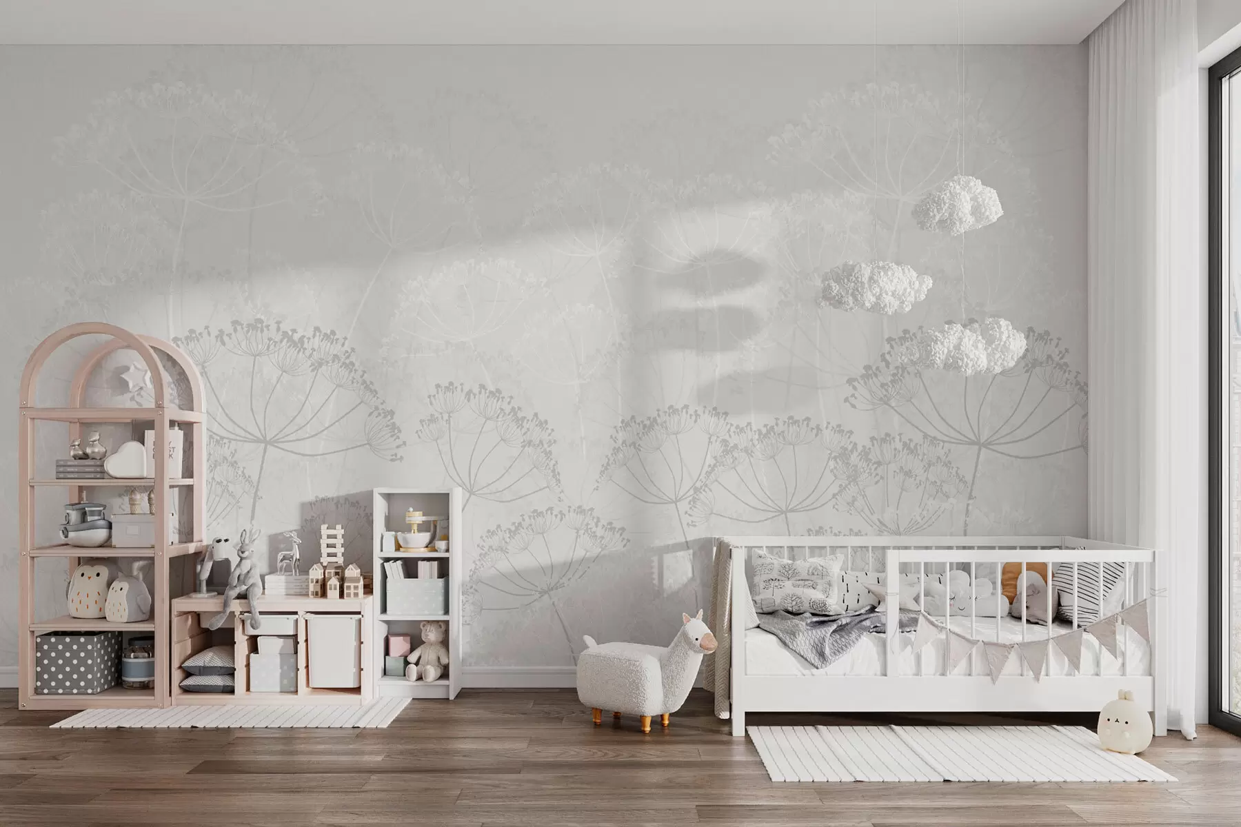 Fototapet Bräckliga växter minimalism grå färg w02105v2