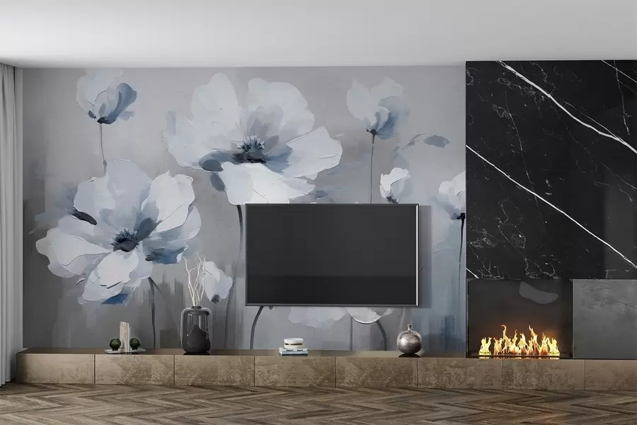 Fototapet Oljemålade blommor på en betongvägg w02120v1