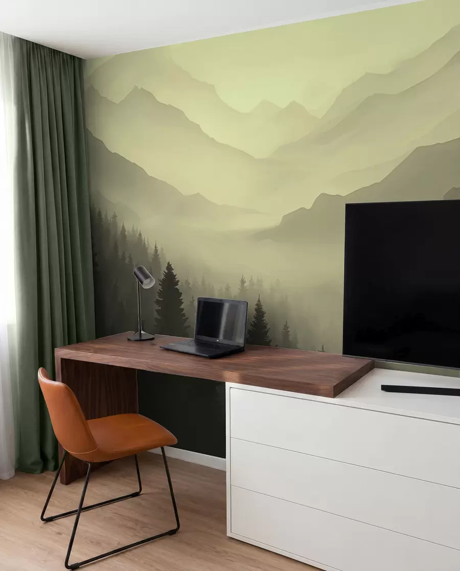 Fototapet Skog och berg i gröna nyanser w02186v1
