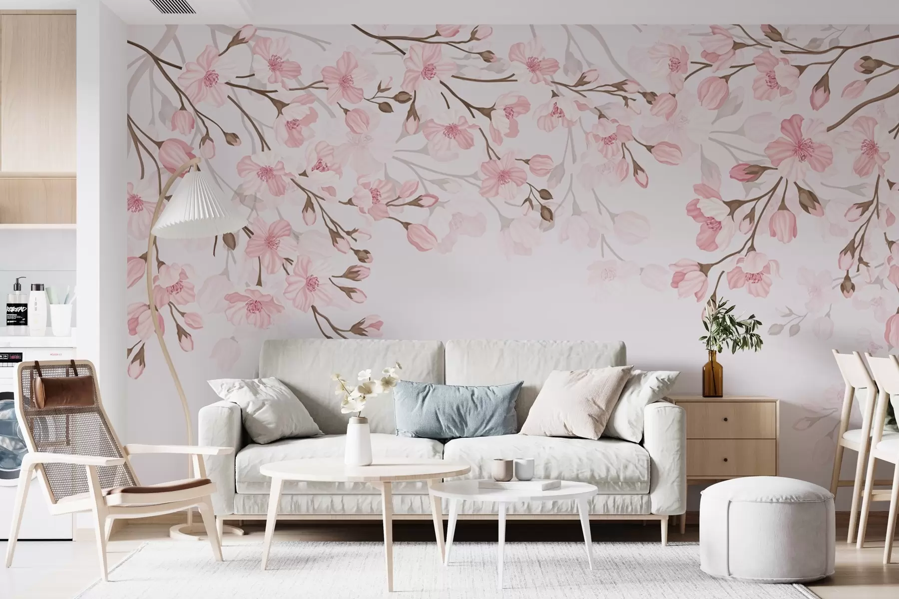 Fototapet rosa blommande grenar på en rosa bakgrund w02200