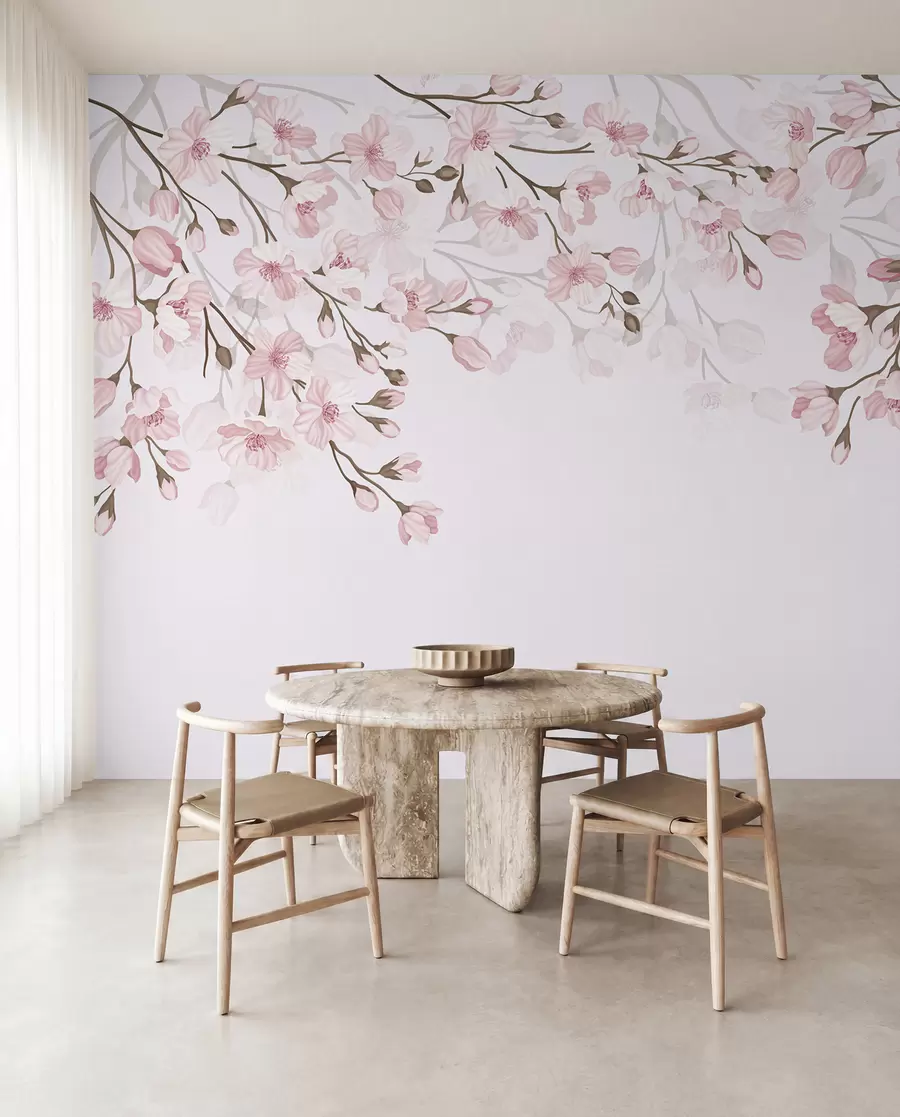 Fototapet rosa blommande grenar på en rosa bakgrund w02200
