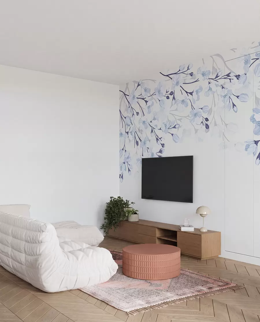 Fototapet blå blommande grenar på en blå bakgrund w02200v1