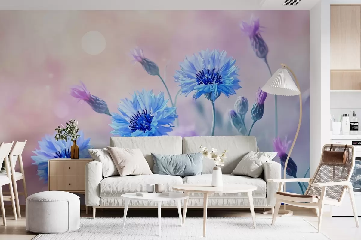 Fototapet Stora blåklintblommor på en ljusrosa bakgrund w02124