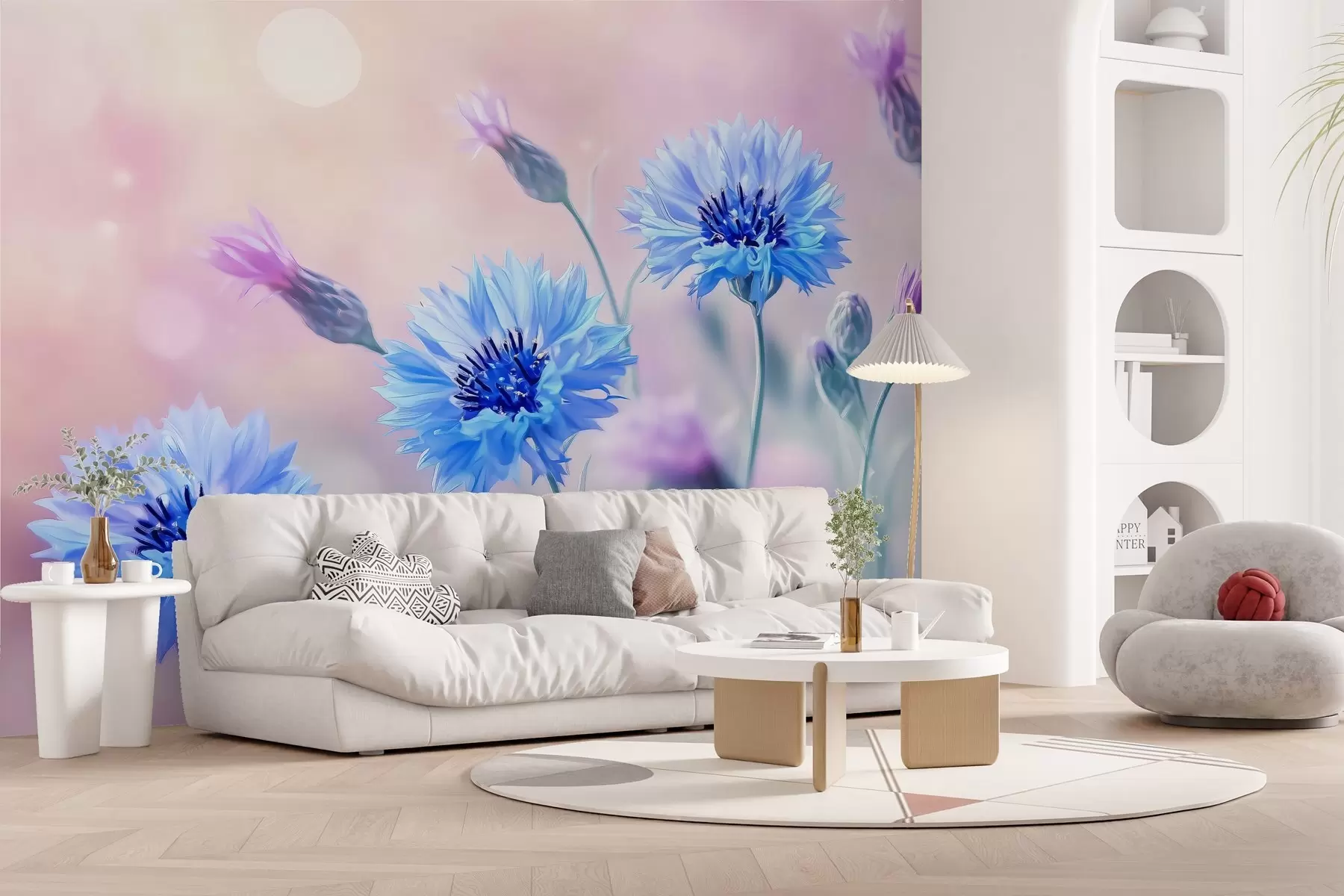 Fototapet Stora blåklintblommor på en ljusrosa bakgrund w02124