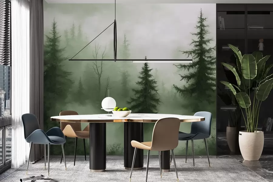Fototapet Mörkgrön skog, oljemålning, penseldrag, natur w02153v1