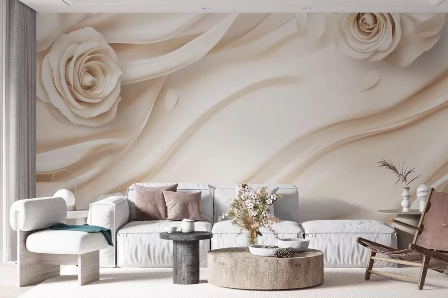 Fototapet Elegant beige bakgrund med rosor w02197