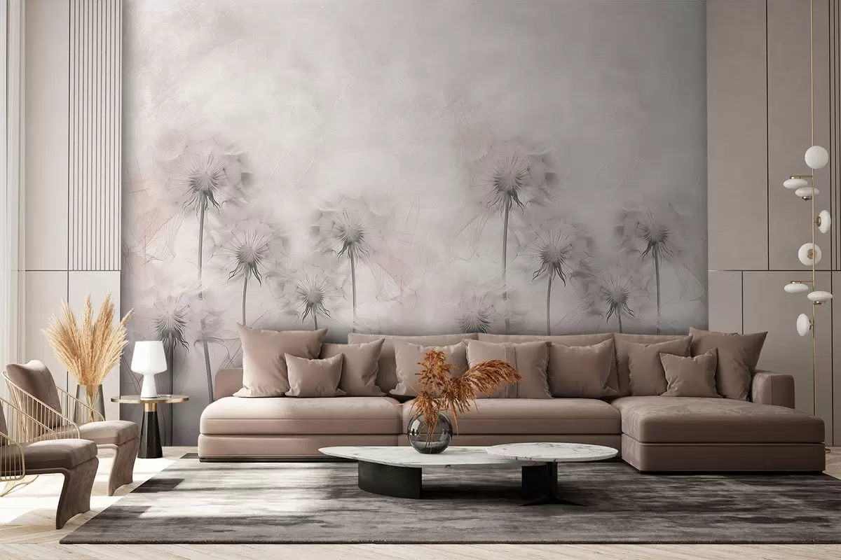 Fototapet Maskrosor på en ljus beige bakgrund w01895