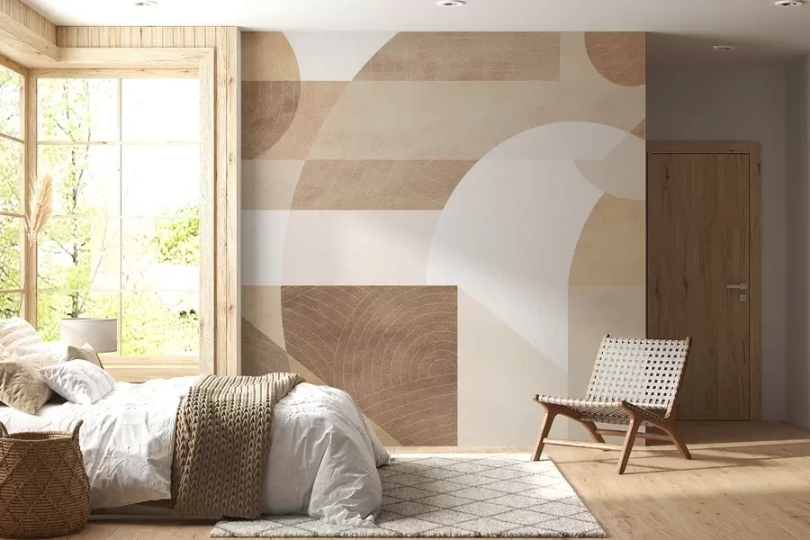 Fototapet Modern geometri med abstrakta former, strukturerade detaljer i beige och bruna toner w02140