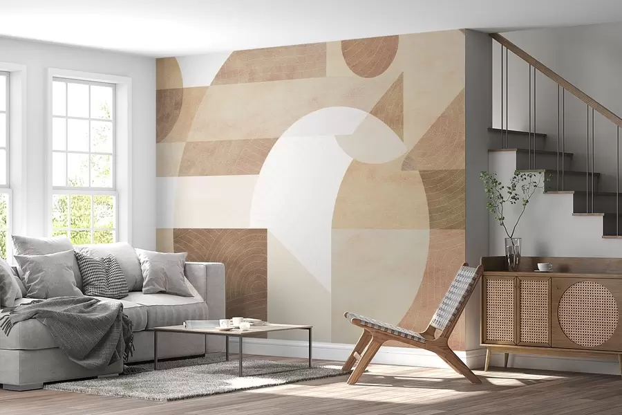 Fototapet Modern geometri med abstrakta former, strukturerade detaljer i beige och bruna toner w02140