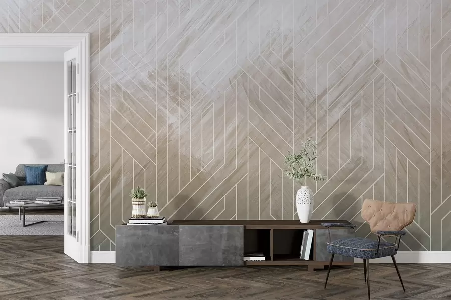 Fototapet Geometrisk abstrakt bakgrund med diagonala linjer och gradientverkan i bruna nyanser w08433v1