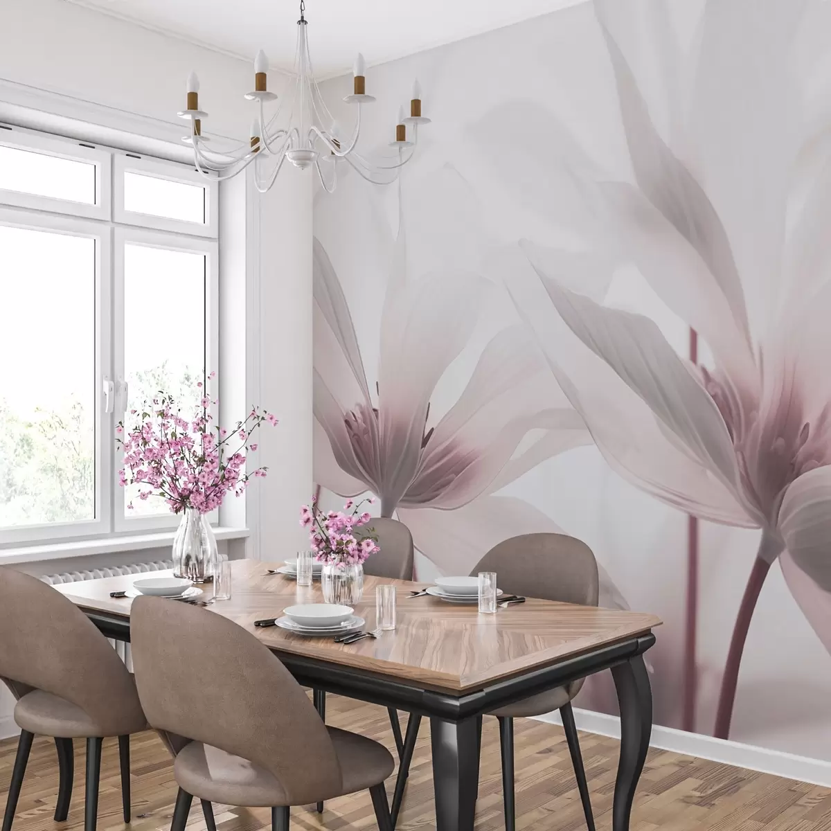 Fototapet Rosa blommor på en ljus bakgrund w02295v1