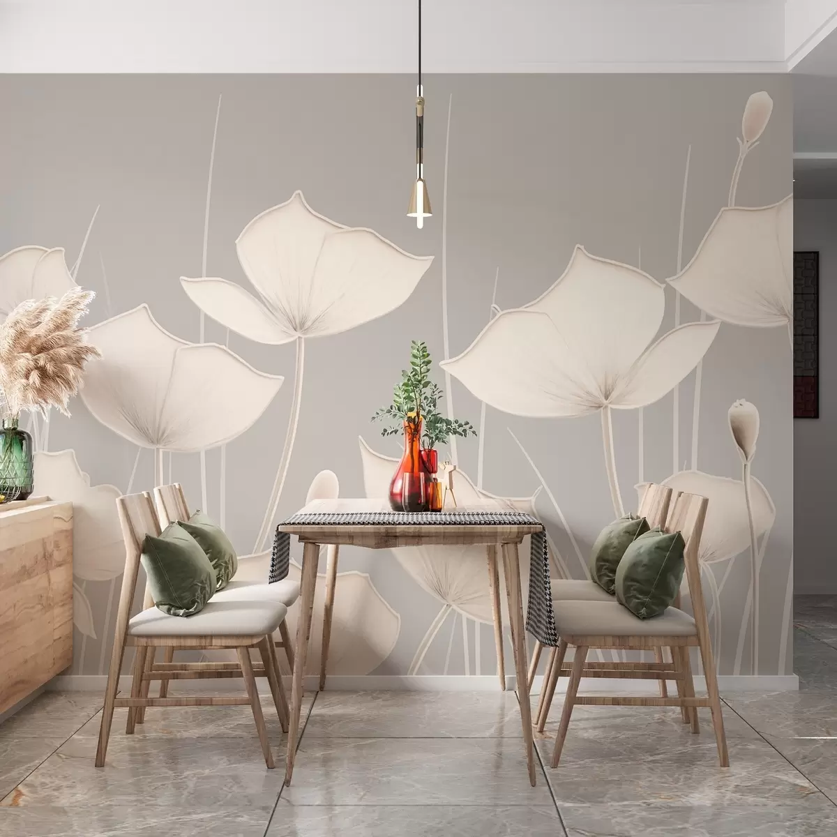 Fototapet Minimalistisk bild av blommor med tunna stjälkar w02259