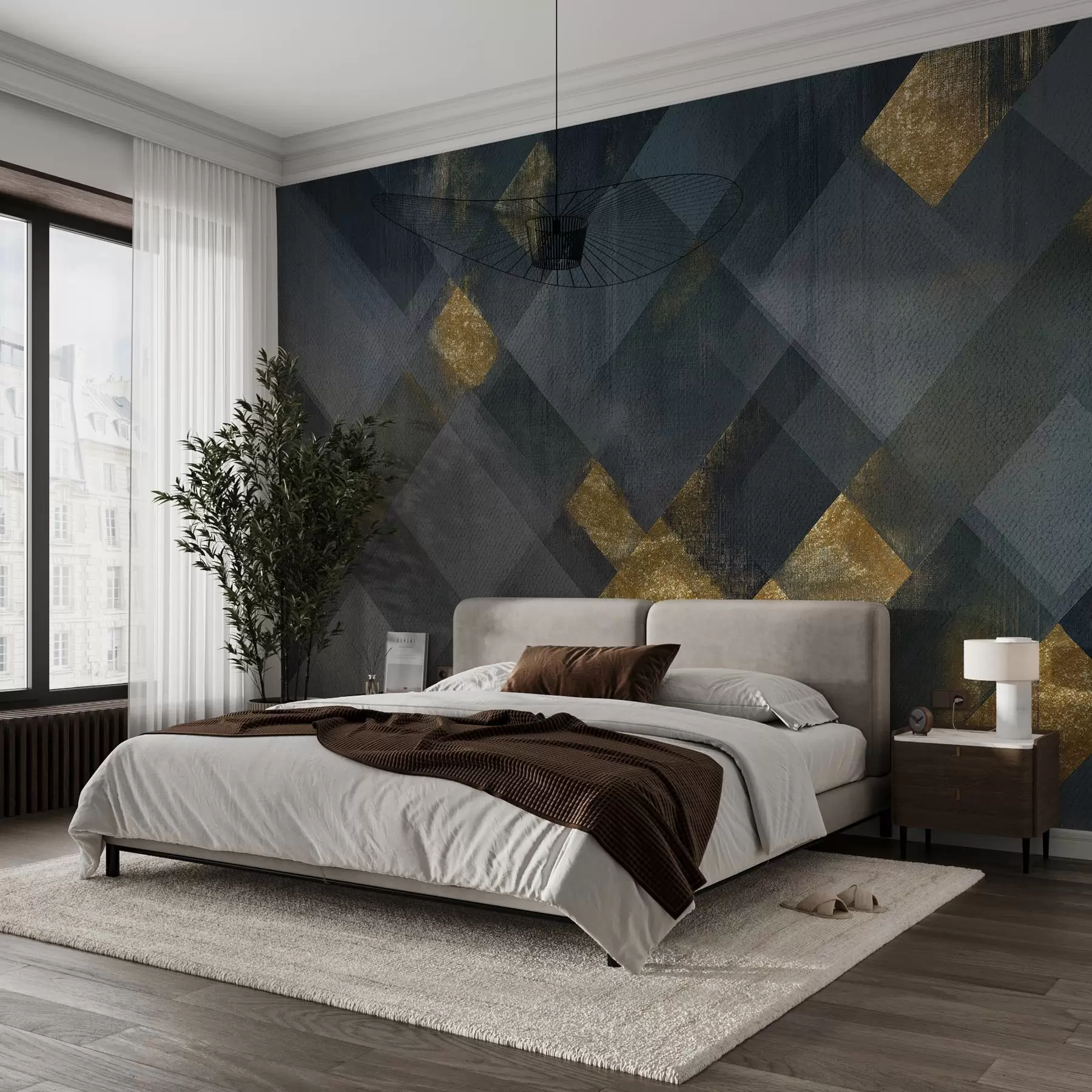 Fototapet modern geometri i en lyxig stil med en blå nyans w02340