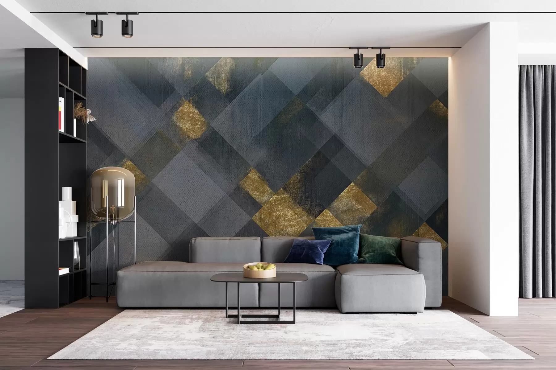 Fototapet modern geometri i en lyxig stil med en blå nyans w02340
